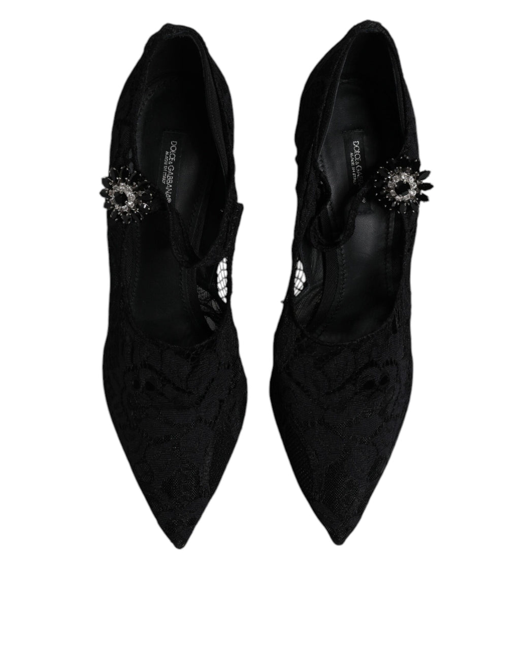 Dolce & Gabbana Black Lace Crystals Mary Jane Pumps Shoes - Eljoys Fashion 