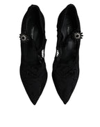 Dolce & Gabbana Black Lace Crystals Mary Jane Pumps Shoes - Eljoys Fashion 