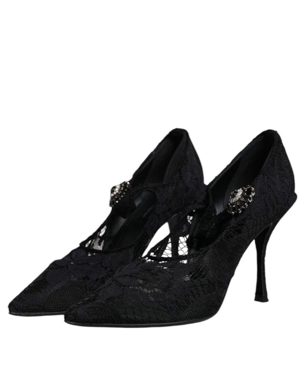 Dolce & Gabbana Black Lace Crystals Mary Jane Pumps Shoes - Eljoys Fashion 