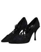 Dolce & Gabbana Black Lace Crystals Mary Jane Pumps Shoes - Eljoys Fashion 