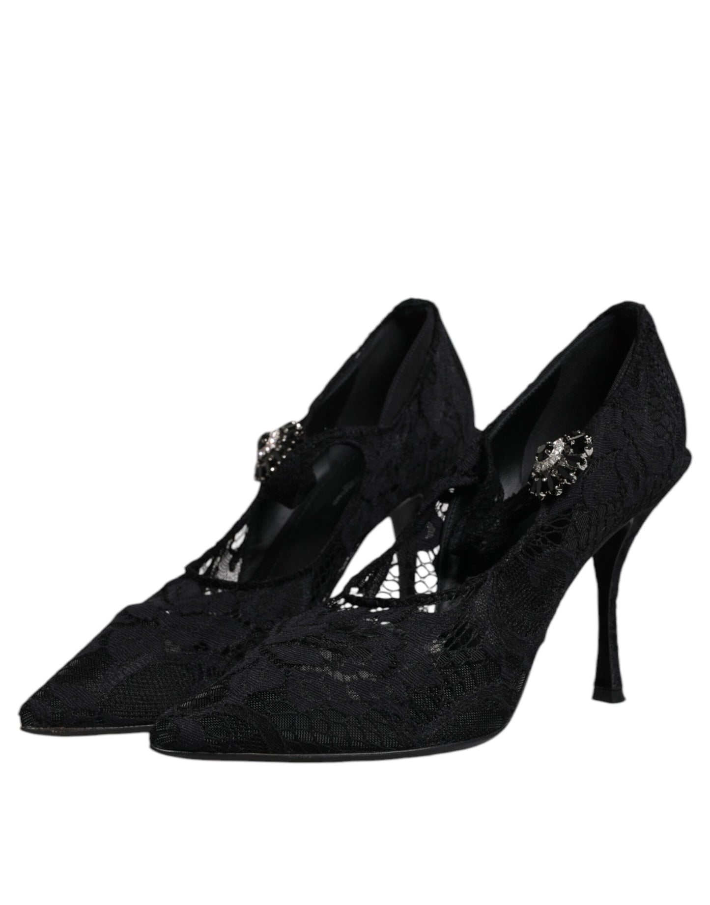 Dolce & Gabbana Black Lace Crystals Mary Jane Pumps Shoes Dolce & Gabbana