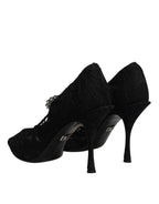 Dolce & Gabbana Black Lace Crystals Mary Jane Pumps Shoes - Eljoys Fashion 