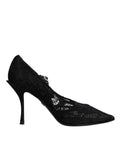Dolce & Gabbana Black Lace Crystals Mary Jane Pumps Shoes - Eljoys Fashion 