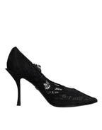 Dolce & Gabbana Black Lace Crystals Mary Jane Pumps Shoes - Eljoys Fashion 