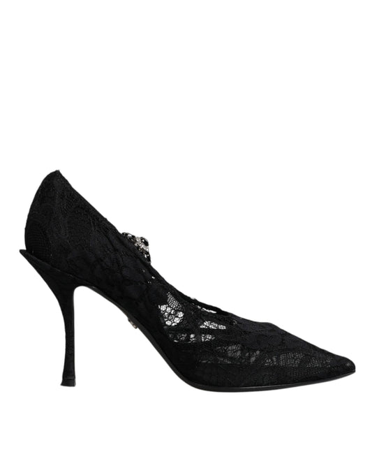 Dolce & Gabbana Black Lace Crystals Mary Jane Pumps Shoes Dolce & Gabbana