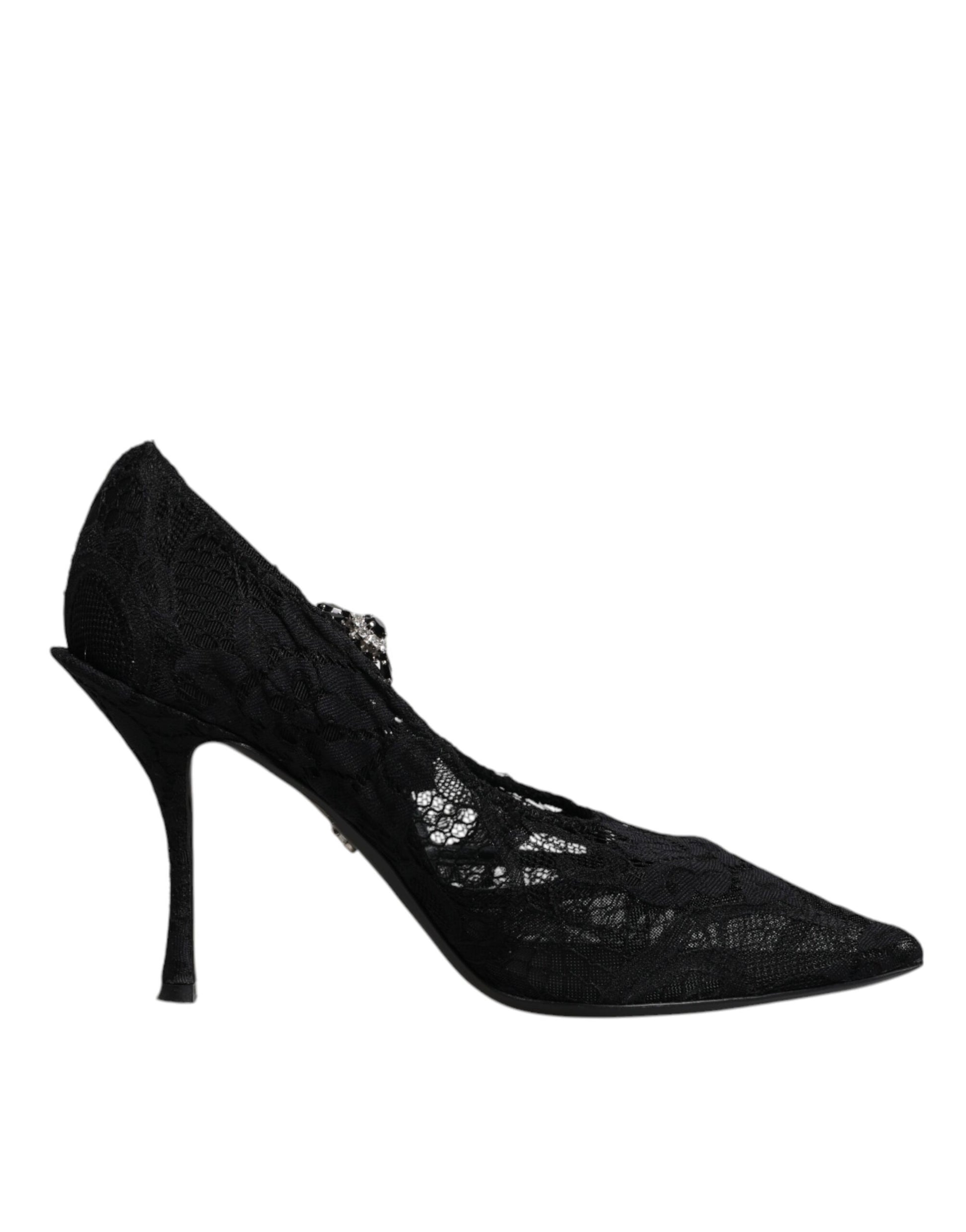 Dolce & Gabbana Black Lace Crystals Mary Jane Pumps Shoes Dolce & Gabbana