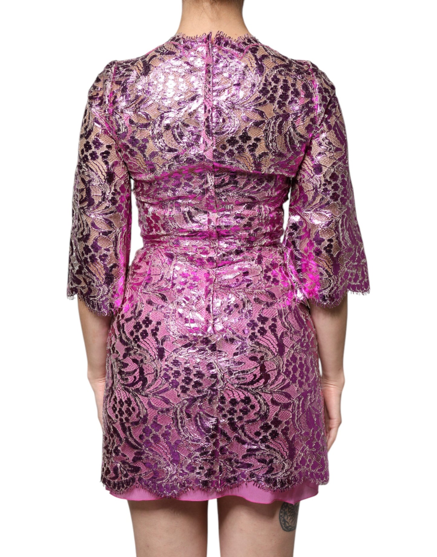 Dolce & Gabbana Metallic Fuchsia Floral Sheath Mini Dress Dolce & Gabbana