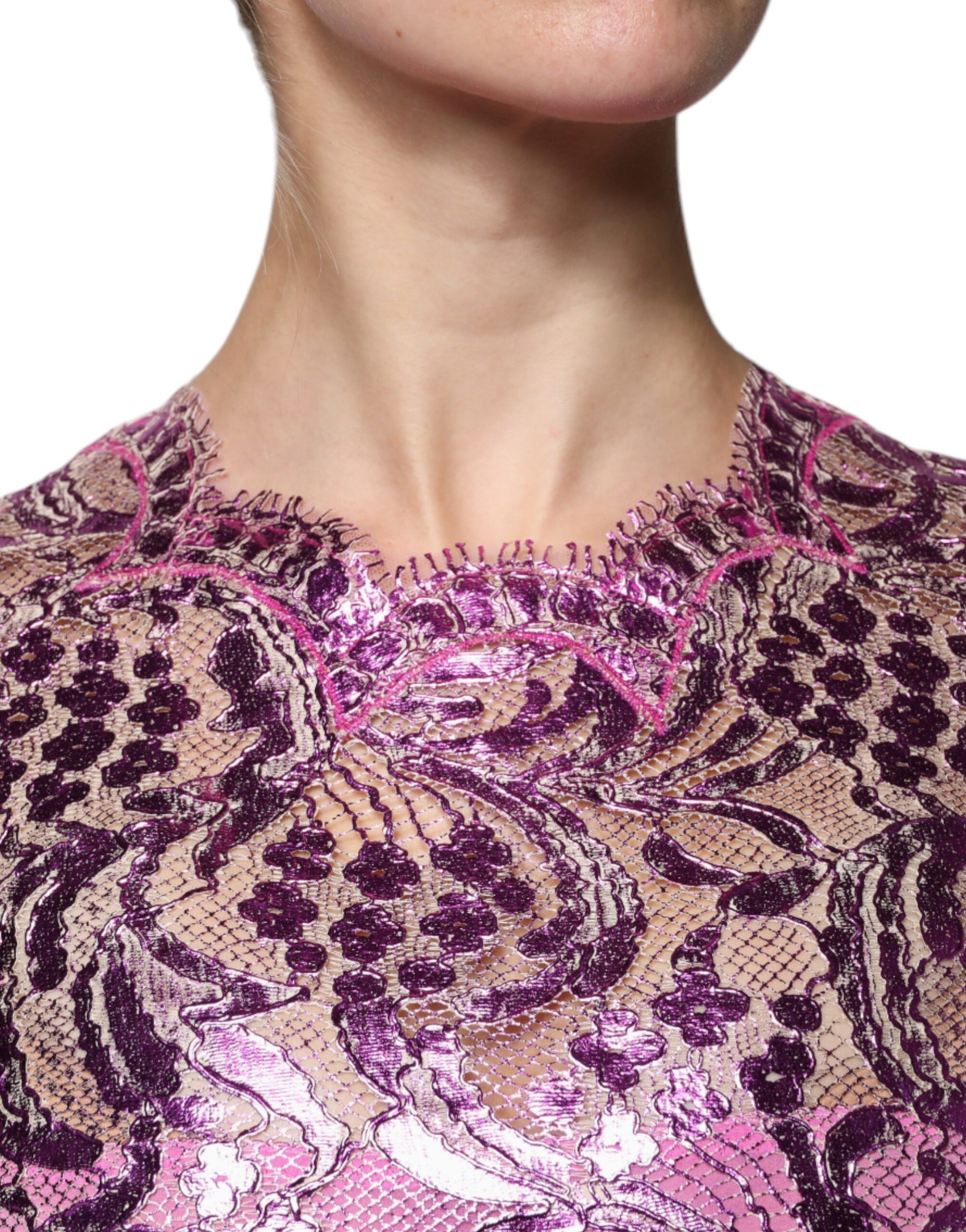 Dolce & Gabbana Metallic Fuchsia Floral Sheath Mini Dress Dolce & Gabbana