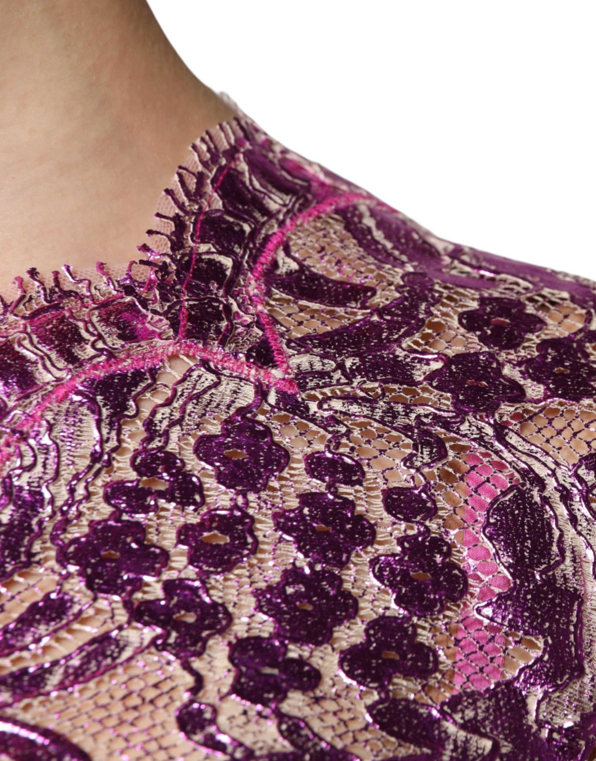 Dolce & Gabbana Metallic Fuchsia Floral Sheath Mini Dress Dolce & Gabbana