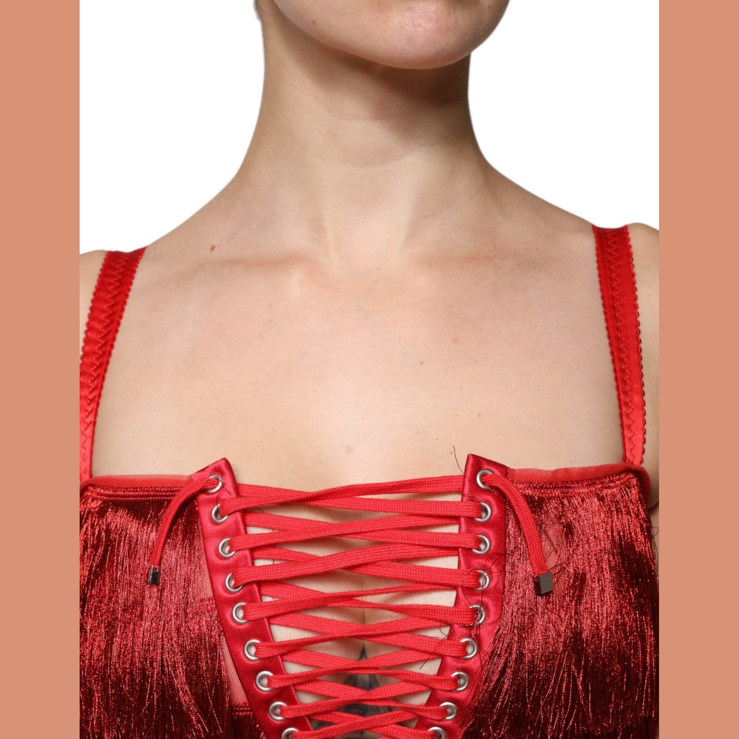 Dolce & Gabbana Red Lace Tassel Sleeveless Sheath Mini Dress Dolce & Gabbana