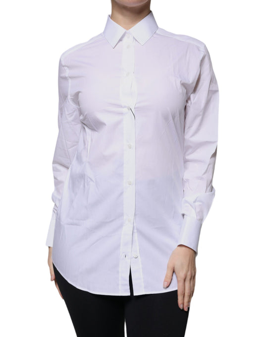 Dolce & Gabbana White Cotton Collared Long Sleeves Shirt Top Dolce & Gabbana