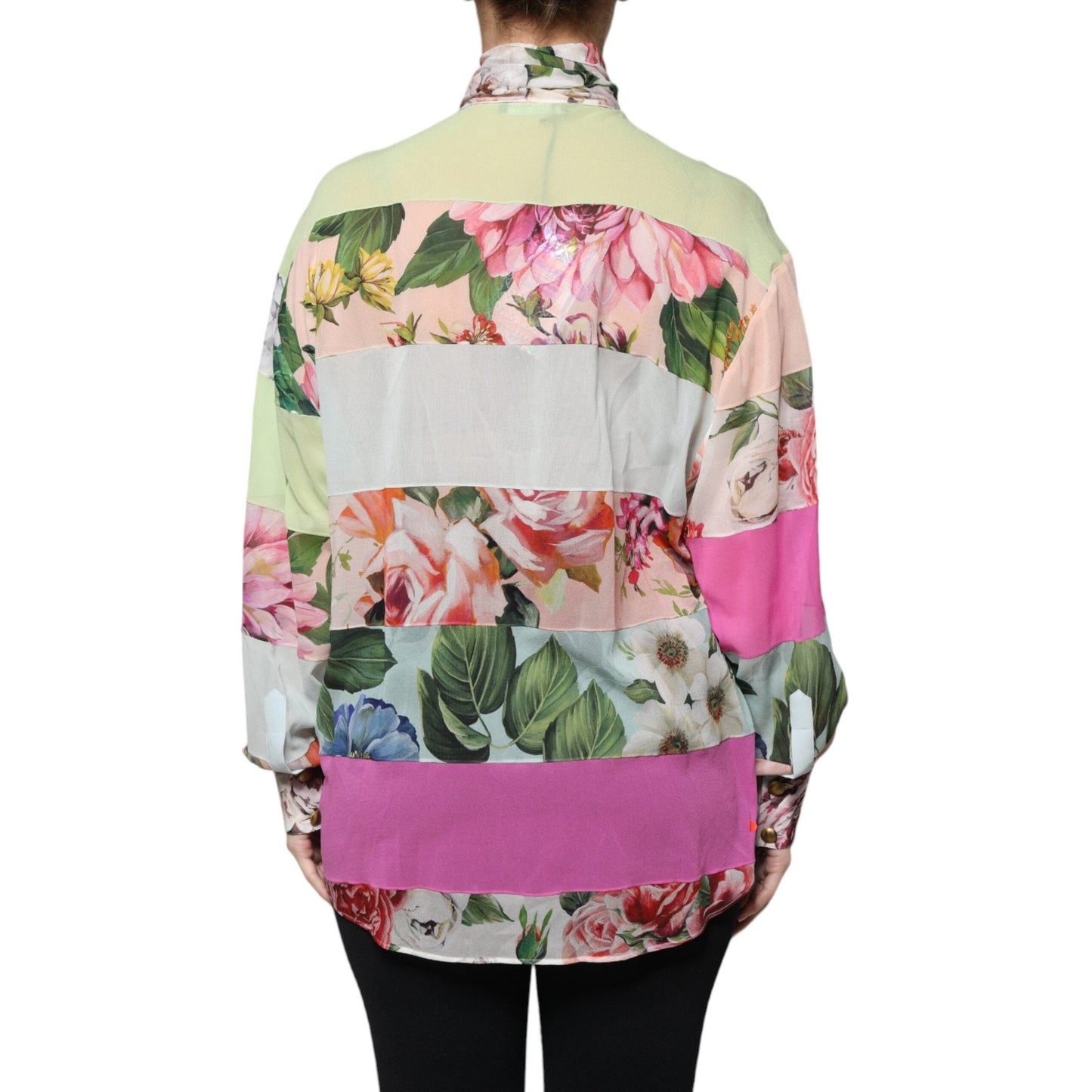 Dolce & Gabbana Multicolor Floral Patchwork Ascot Collar Top Dolce & Gabbana
