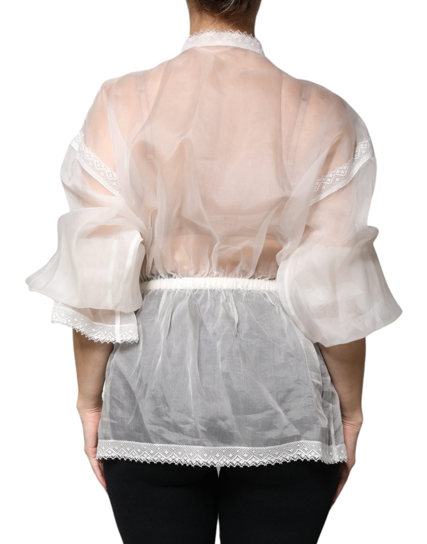 Dolce & Gabbana White Ascot Collar Long Sleeves Blouse Top Dolce & Gabbana