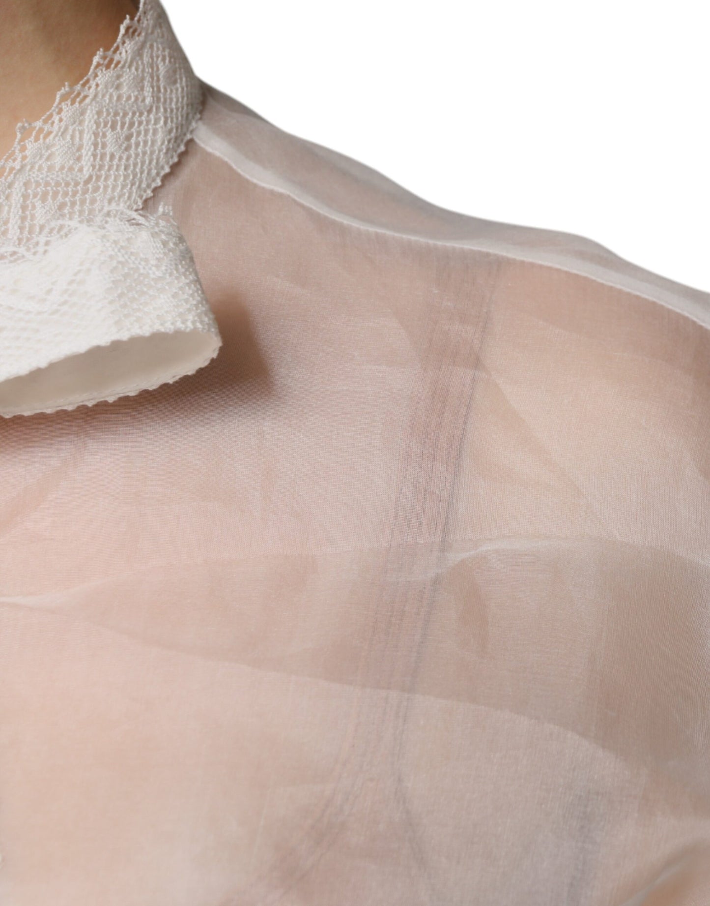 Dolce & Gabbana White Ascot Collar Long Sleeves Blouse Top Dolce & Gabbana