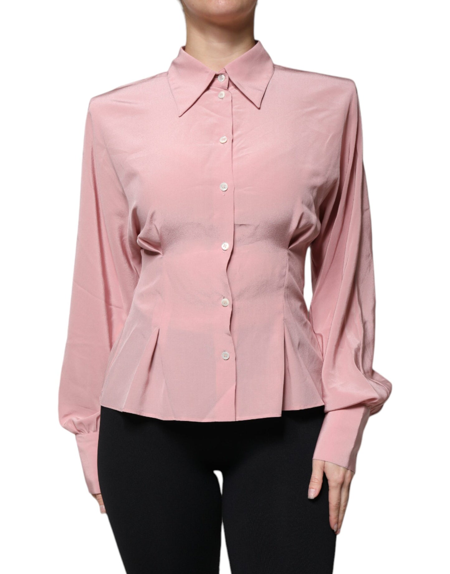 Dolce & Gabbana Pink Cotton Long Sleeves Collared Blouse Top Dolce & Gabbana