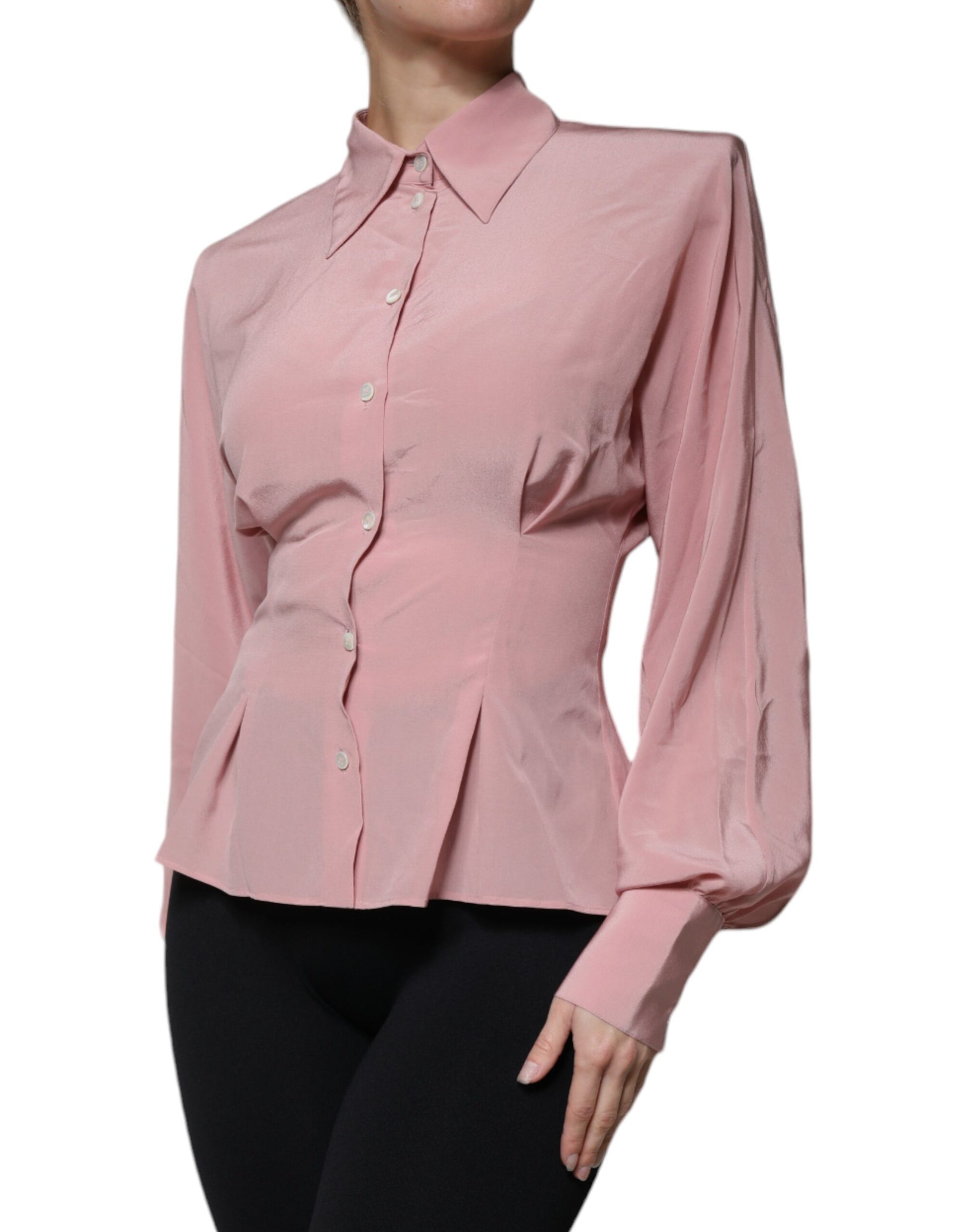 Dolce & Gabbana Pink Cotton Long Sleeves Collared Blouse Top Dolce & Gabbana
