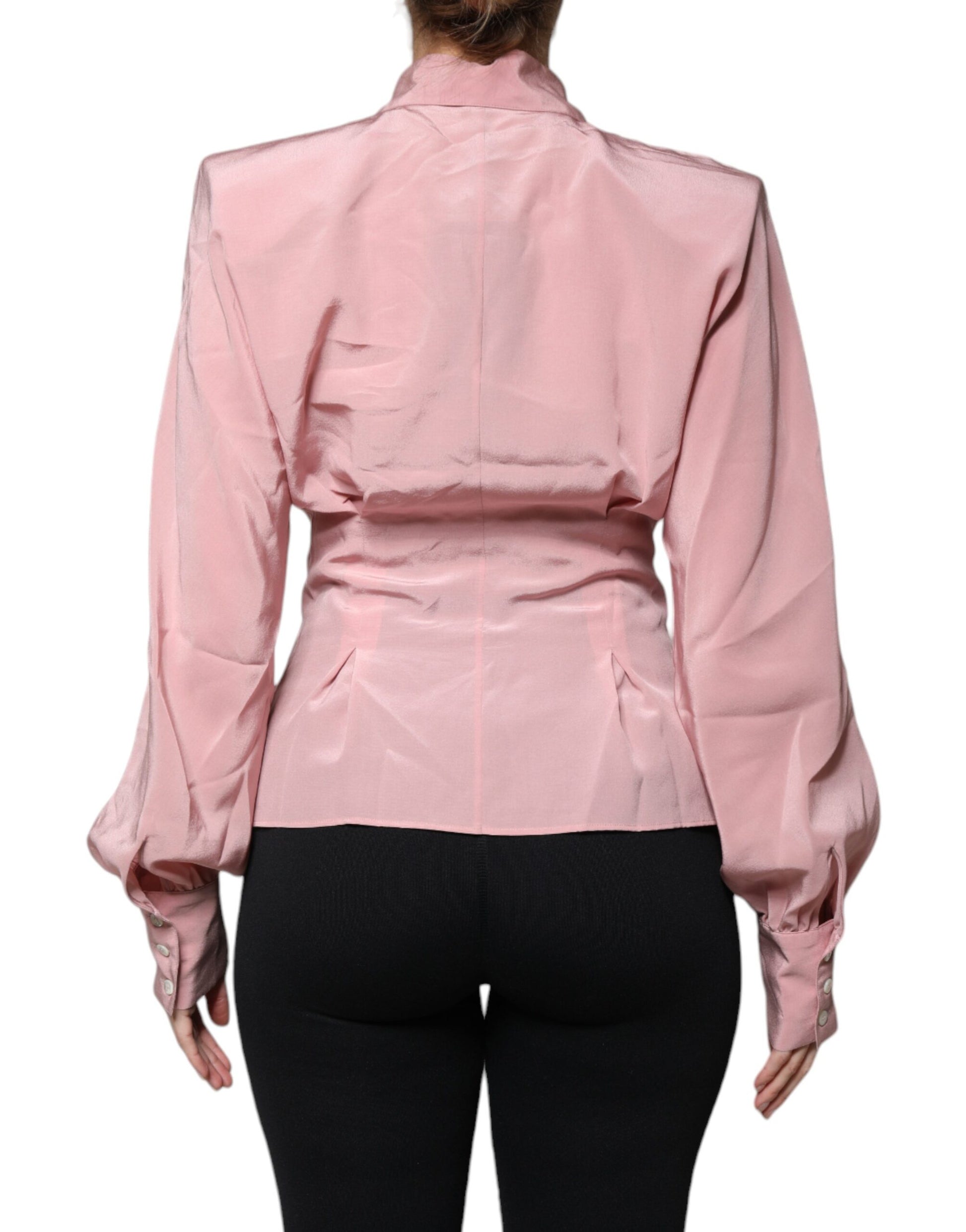 Dolce & Gabbana Pink Cotton Long Sleeves Collared Blouse Top Dolce & Gabbana