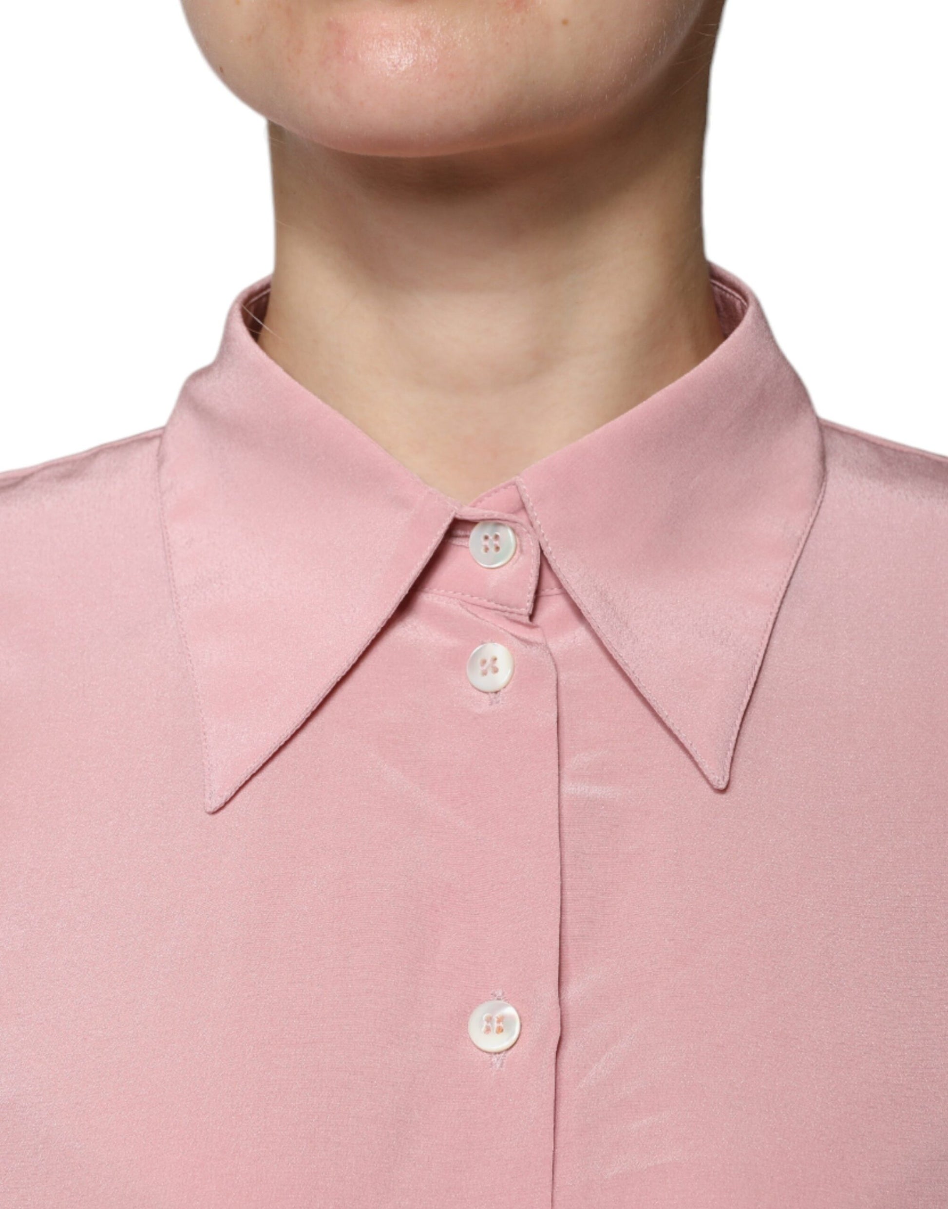 Dolce & Gabbana Pink Cotton Long Sleeves Collared Blouse Top Dolce & Gabbana