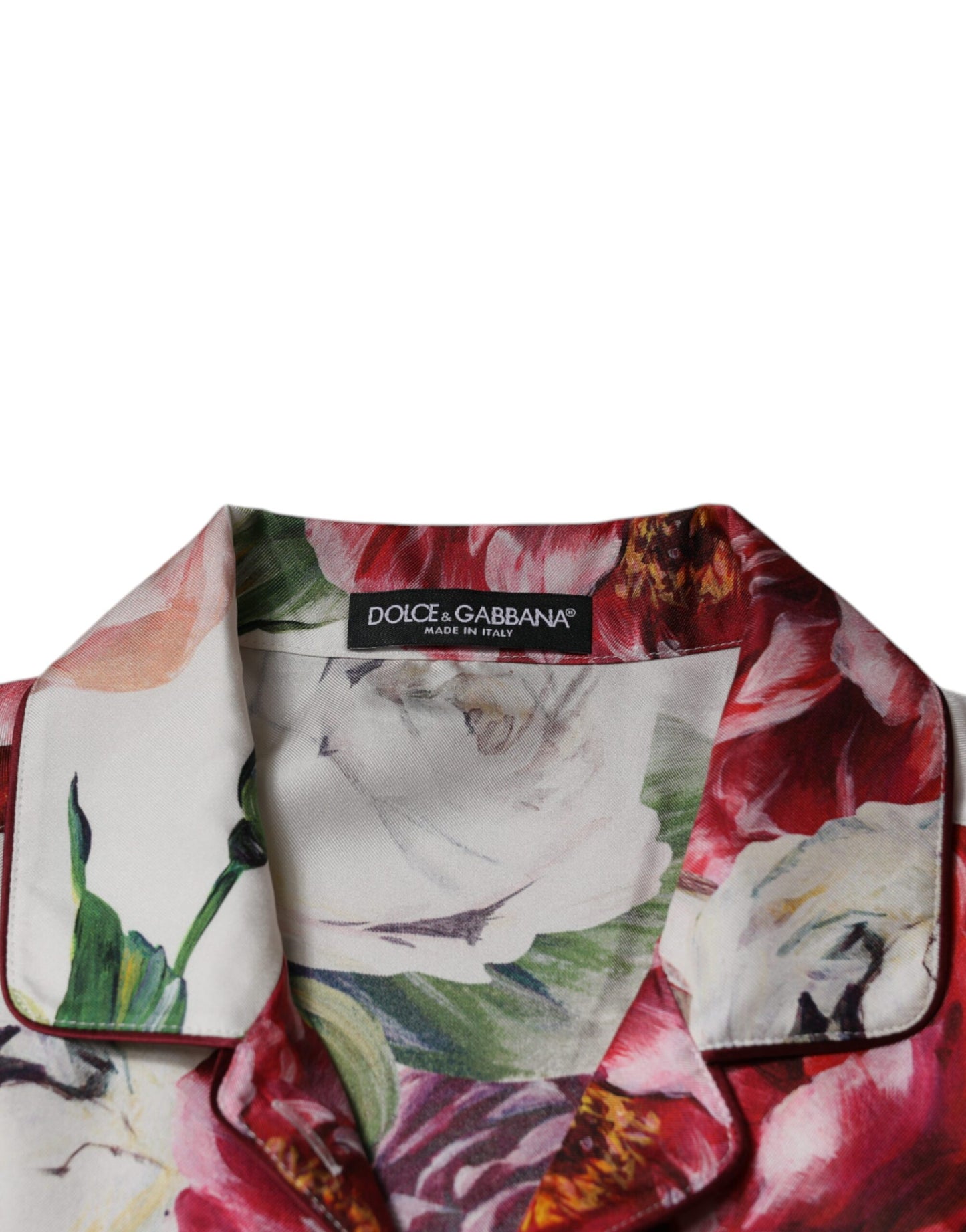 Dolce & Gabbana White Peony Silk Long Sleeves Collared Blouse Top Dolce & Gabbana
