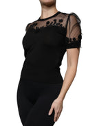 Dolce & Gabbana Black Floral Lace Short Sleeves Blouse Top - Eljoys Fashion 
