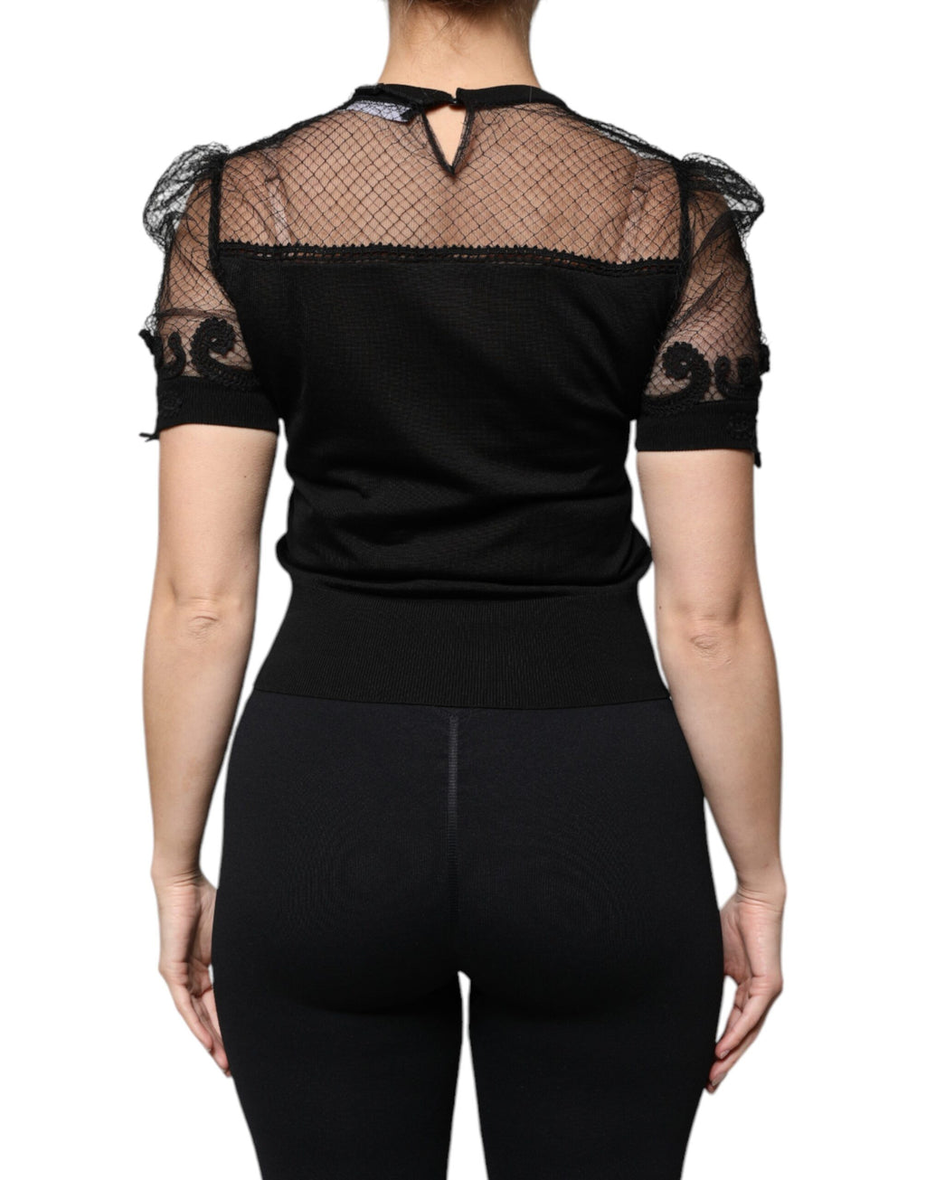 Dolce & Gabbana Black Floral Lace Short Sleeves Blouse Top - Eljoys Fashion 