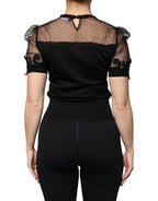 Dolce & Gabbana Black Floral Lace Short Sleeves Blouse Top - Eljoys Fashion 