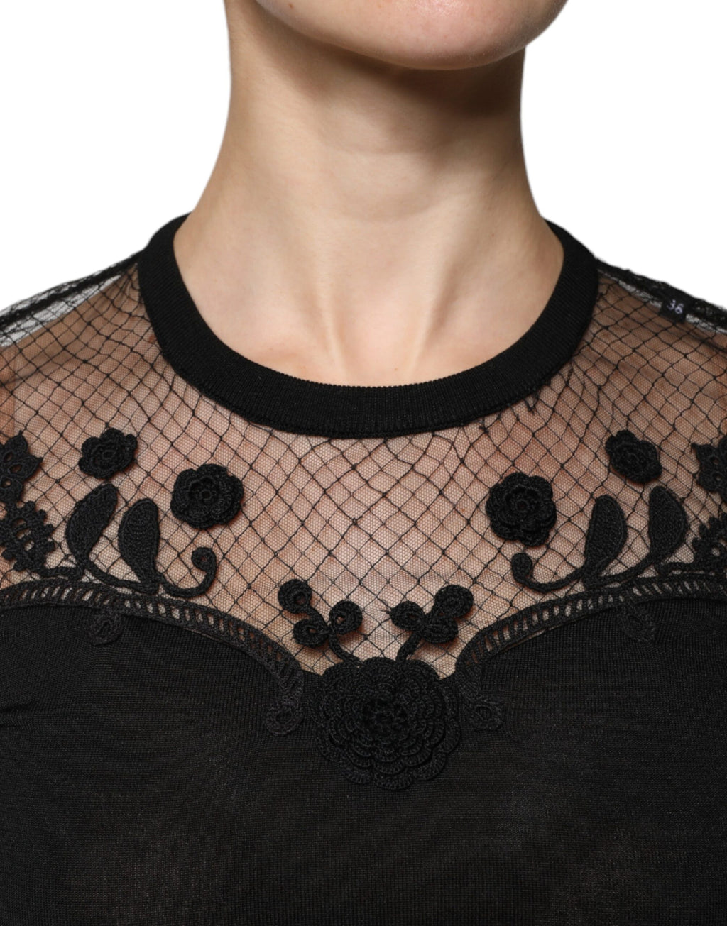 Dolce & Gabbana Black Floral Lace Short Sleeves Blouse Top - Eljoys Fashion 