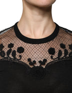 Dolce & Gabbana Black Floral Lace Short Sleeves Blouse Top - Eljoys Fashion 