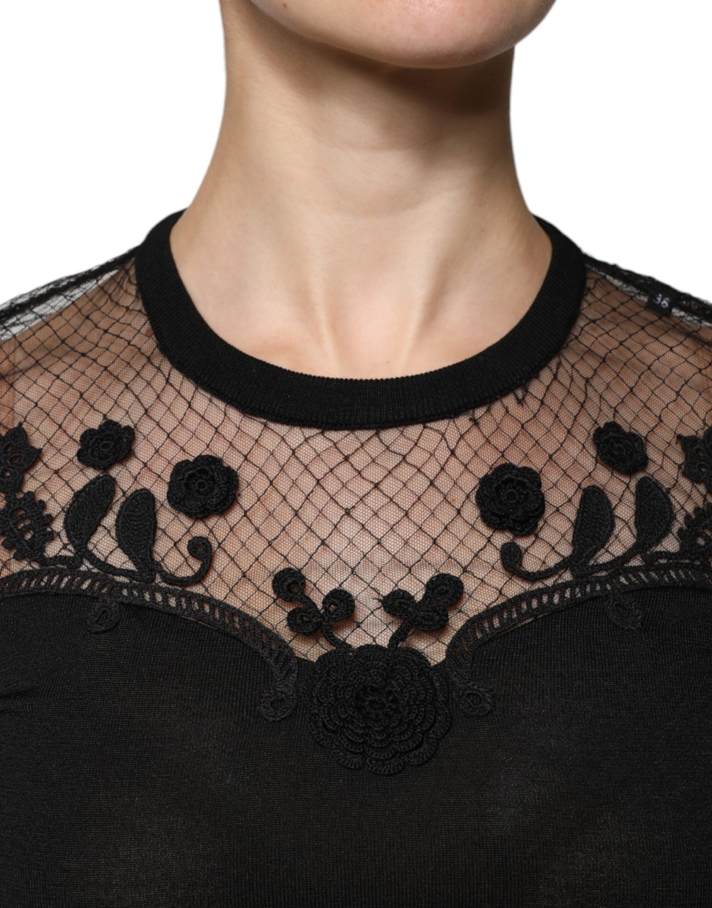 Dolce & Gabbana Black Floral Lace Short Sleeves Blouse Top Dolce & Gabbana