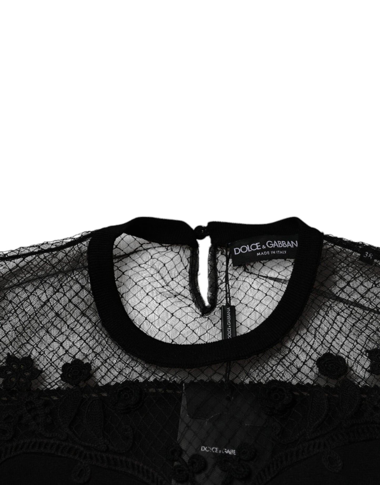 Dolce & Gabbana Black Floral Lace Short Sleeves Blouse Top Dolce & Gabbana