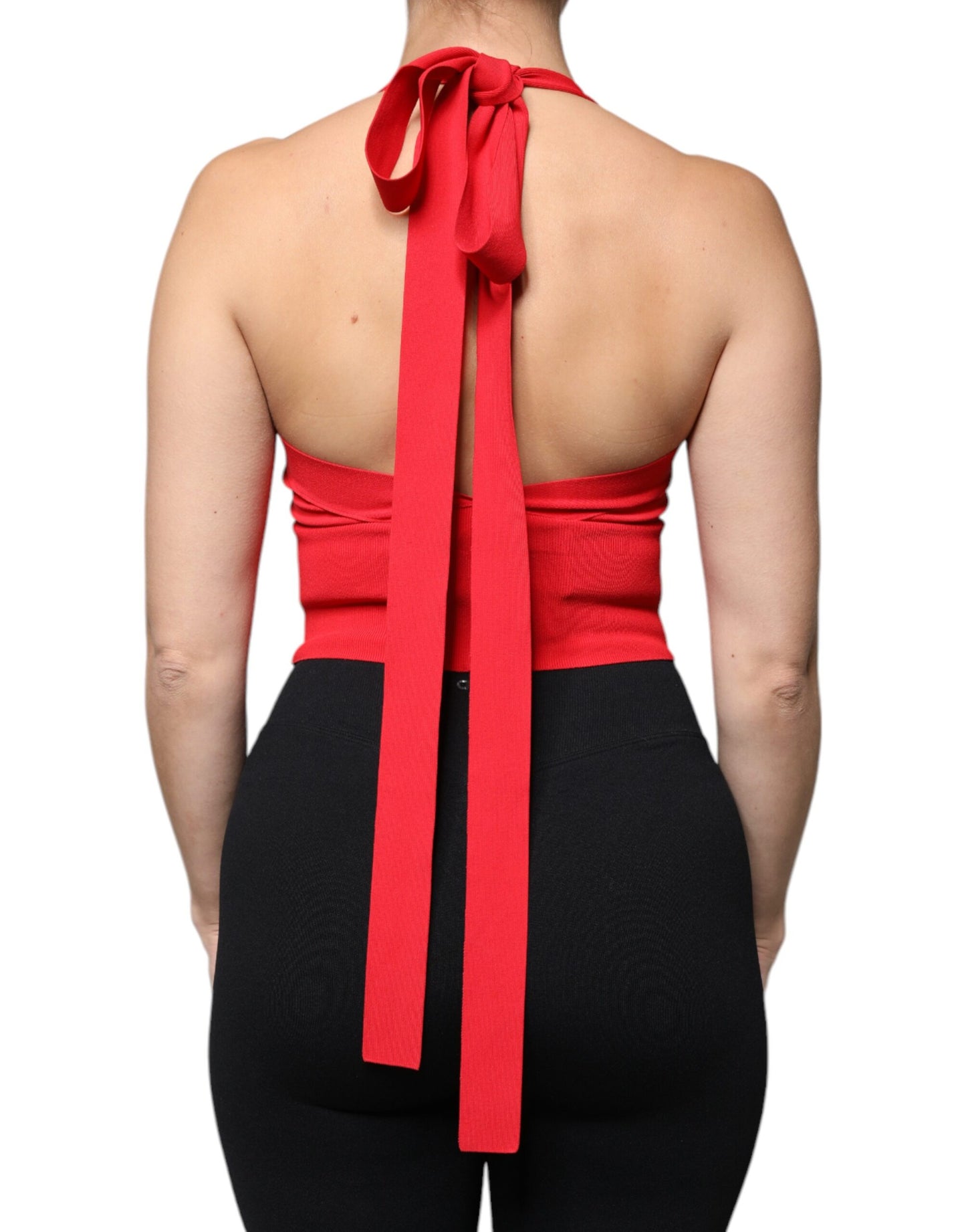Dolce & Gabbana Red Viscose Sleeveless Halter Cropped Tank Top Dolce & Gabbana