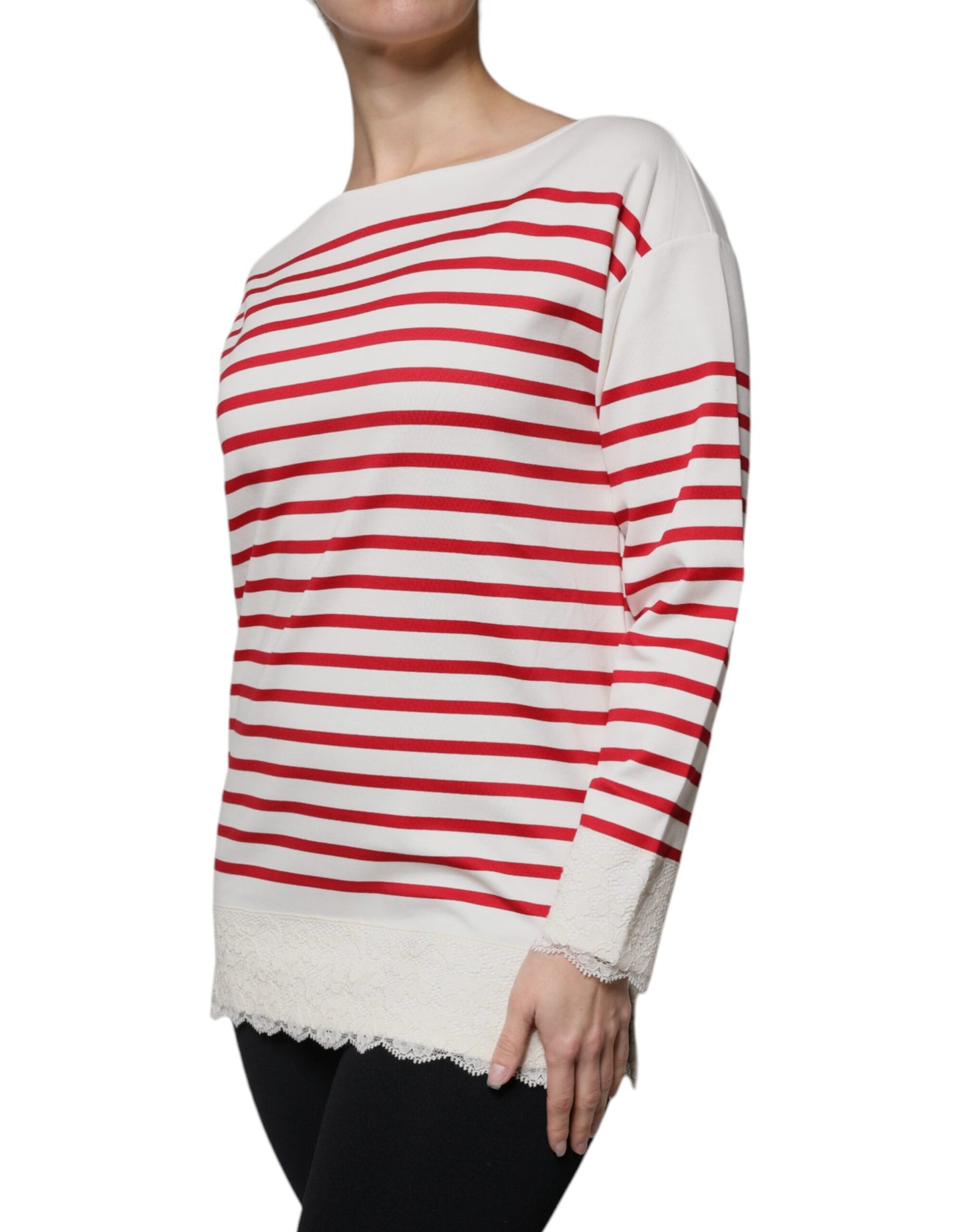 Dolce & Gabbana White Red Stripes Cotton Long Sleeves Top Dolce & Gabbana
