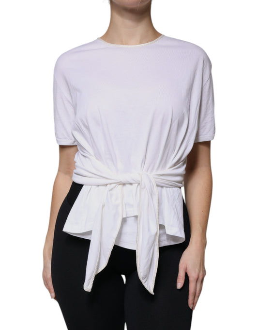 Dolce & Gabbana White Cotton Silk Round Neck Wrap Blouse Top Dolce & Gabbana