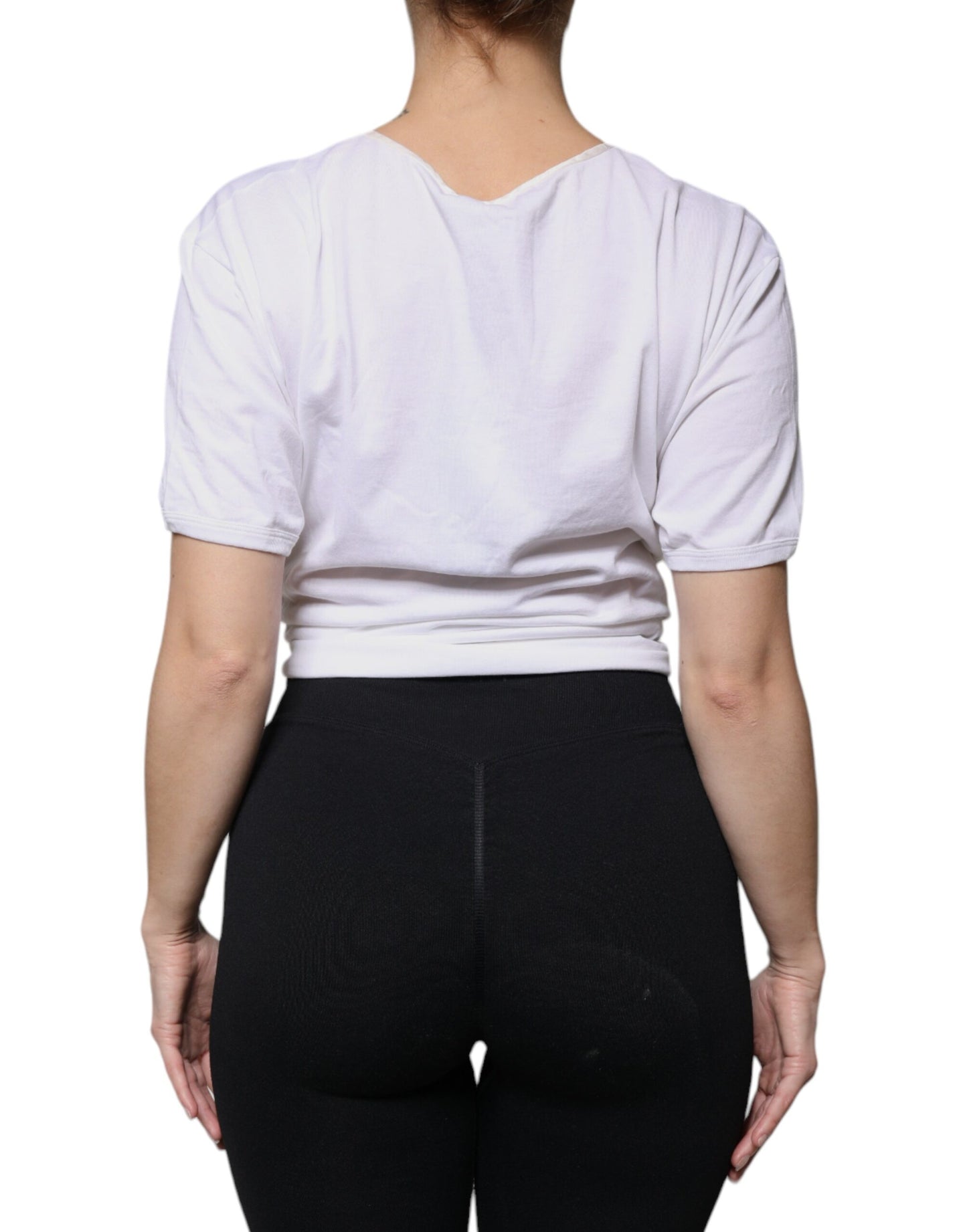 Dolce & Gabbana White Cotton Silk Round Neck Wrap Blouse Top Dolce & Gabbana