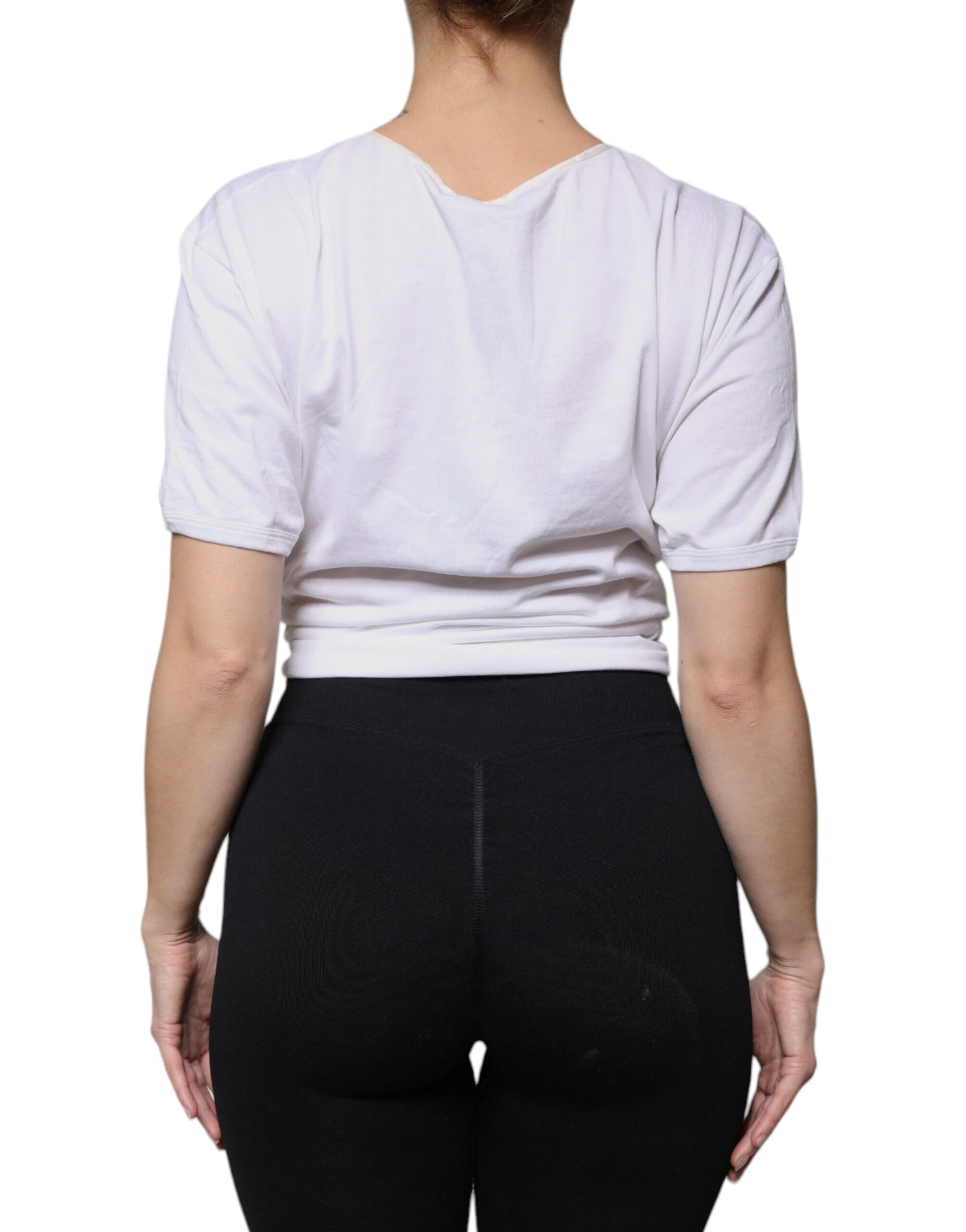 Dolce & Gabbana White Cotton Silk Round Neck Wrap Blouse Top Dolce & Gabbana