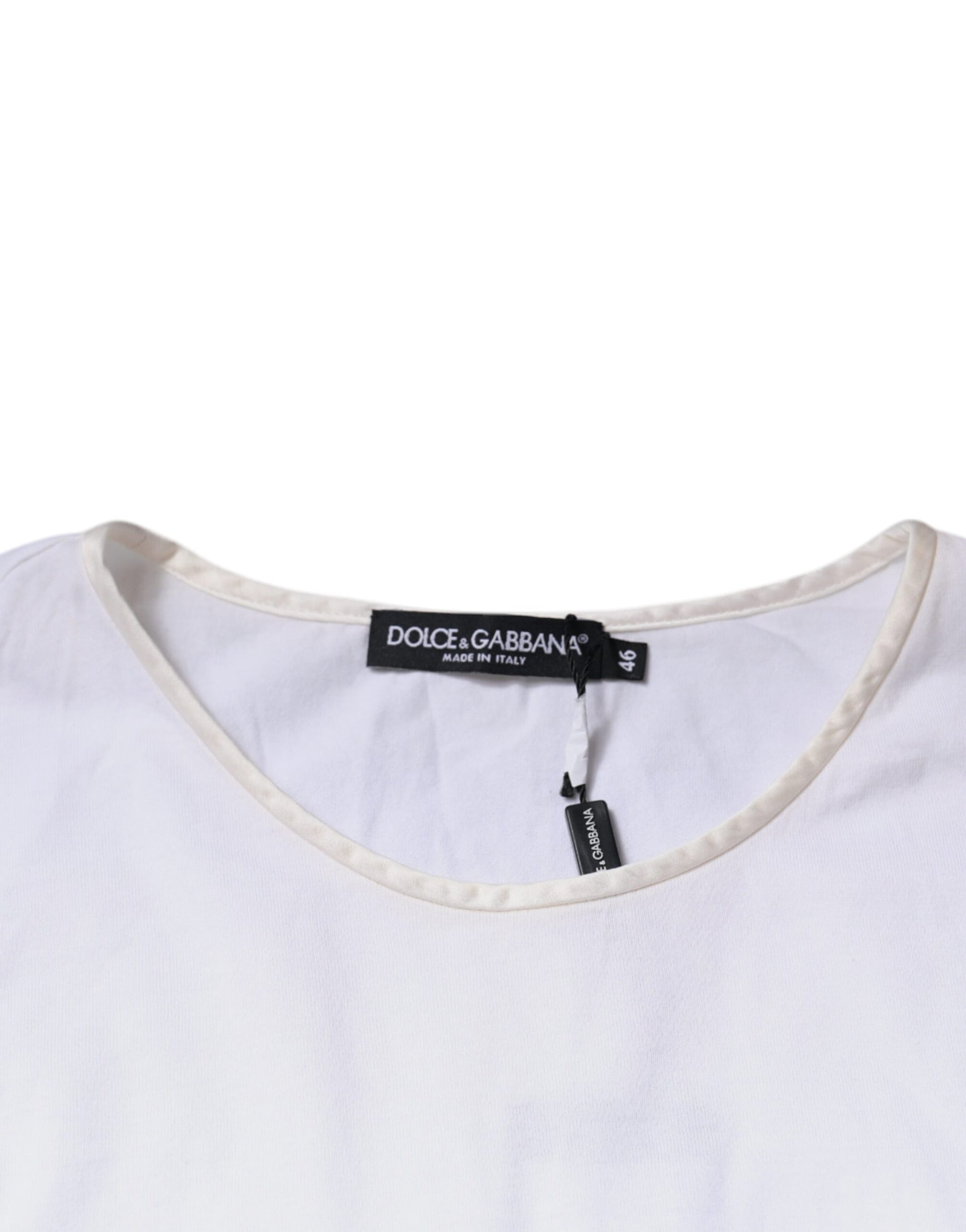 Dolce & Gabbana White Cotton Silk Round Neck Wrap Blouse Top Dolce & Gabbana
