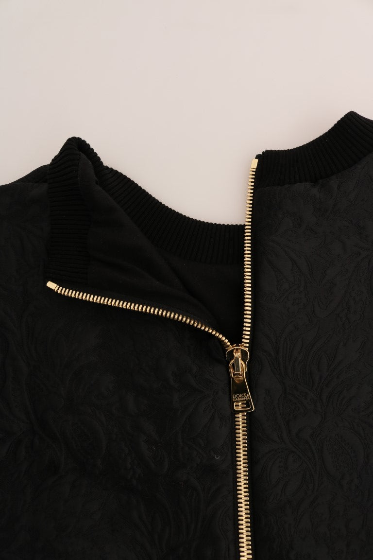 Dolce & Gabbana Black Brocade Cocktail Crystal Sweater Dolce & Gabbana