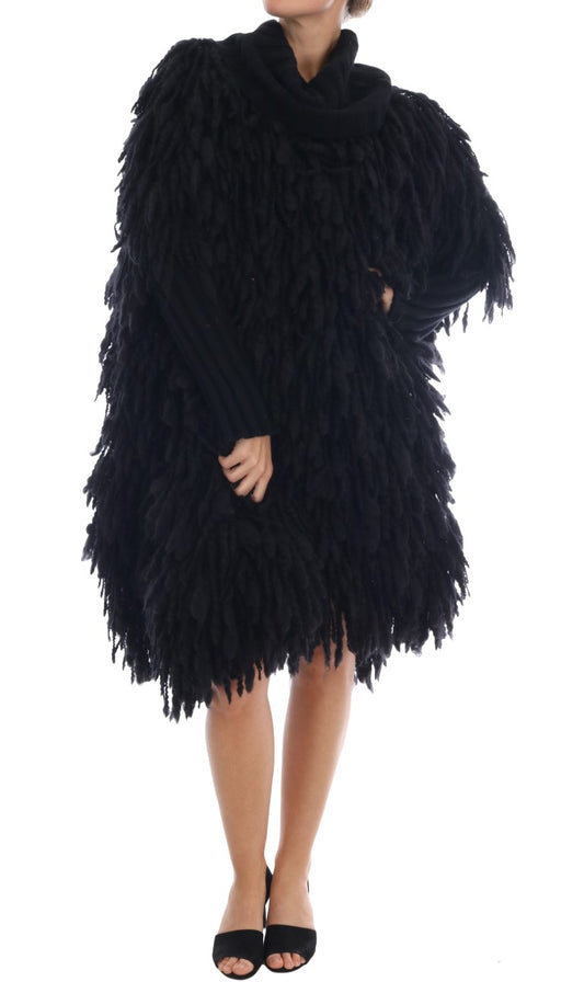 Dolce & Gabbana Black Fringes Wool Pullover Sweater Dolce & Gabbana