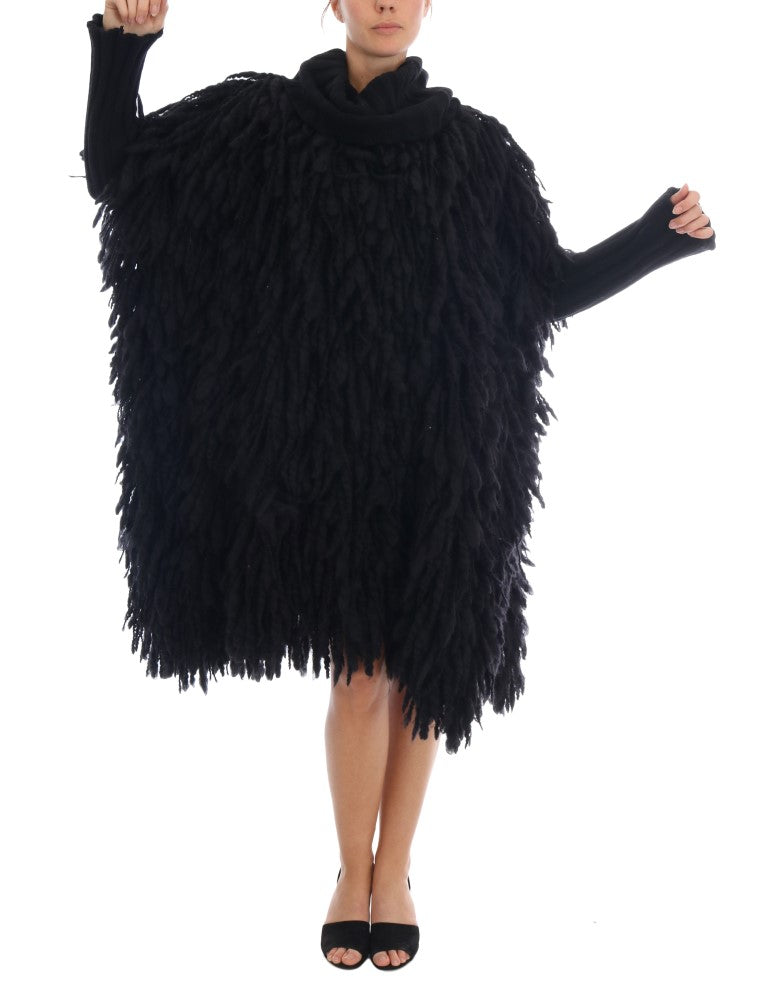 Dolce & Gabbana black wool pullover sweater with fringes, showcasing a stylish and cozy knit design.