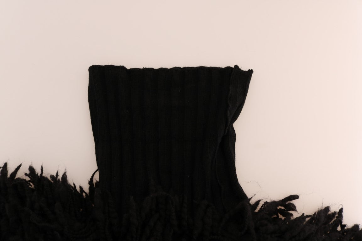 Dolce & Gabbana black fringes wool pullover sweater featuring a cozy fit and stylish fringe details.