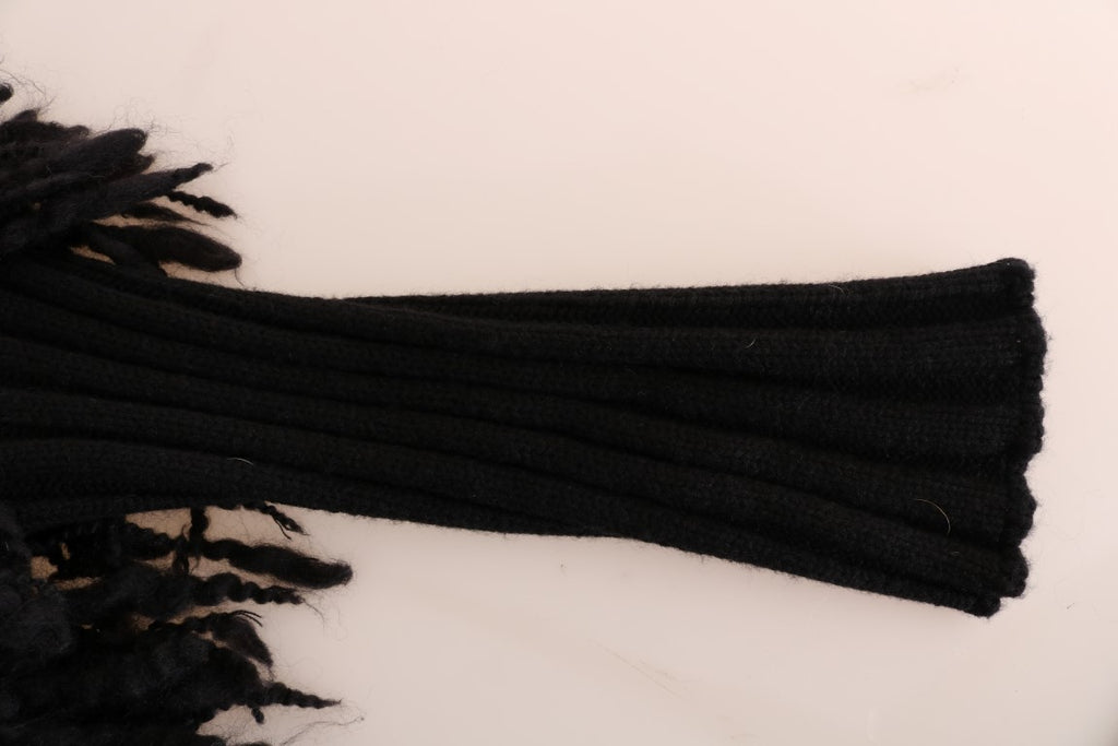 Dolce & Gabbana black wool pullover sweater with fringe detailing, long sleeves, and a cozy, stylish fit.