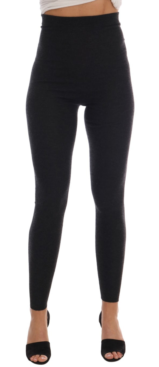 Dolce & Gabbana Gray Cashmere Ribbed Stretch Tights Dolce & Gabbana