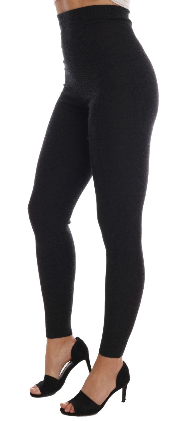 Dolce & Gabbana Gray Cashmere Ribbed Stretch Tights Dolce & Gabbana