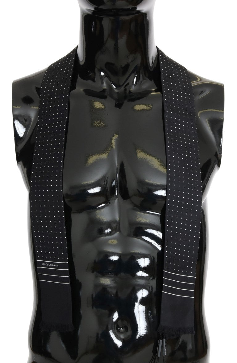 Dolce & Gabbana Dark Blue Polka Dotted Silk Scarf Dolce & Gabbana