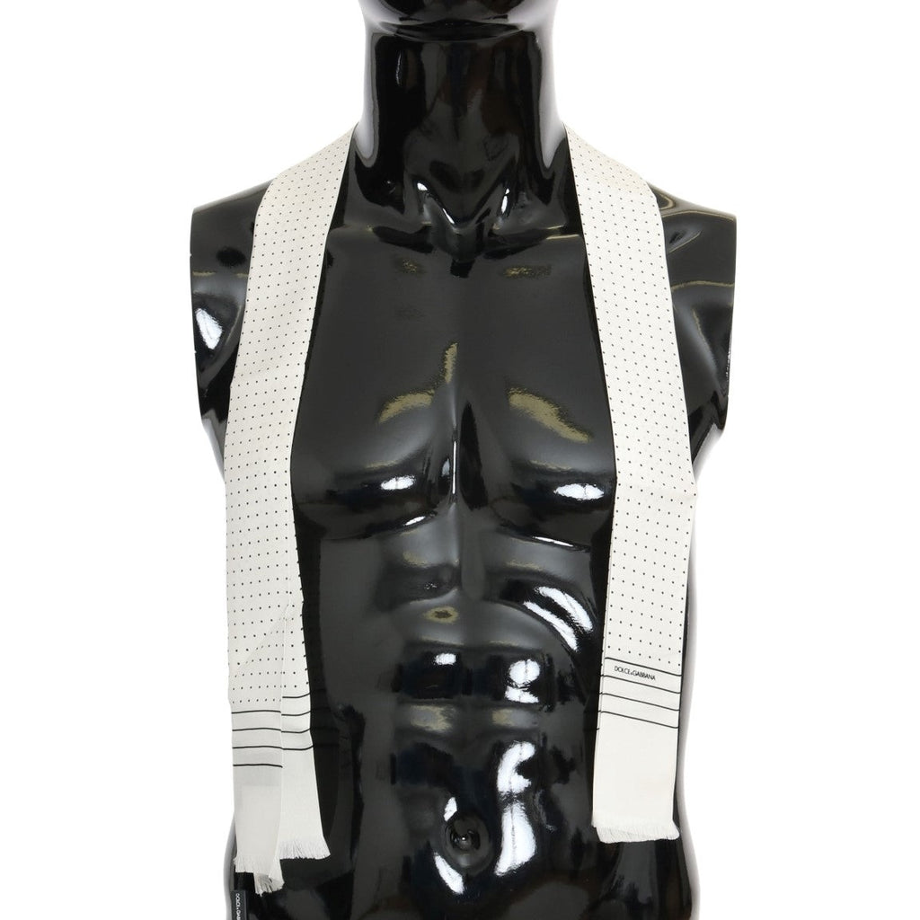 Dolce & Gabbana White Polka Dotted Silk Skinny Scarf