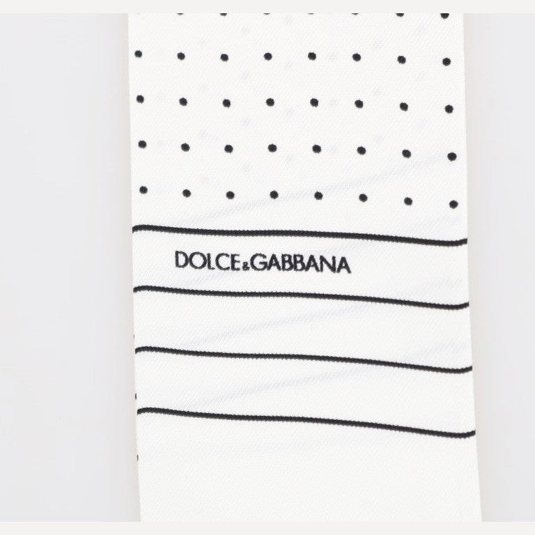 Dolce & Gabbana White Polka Dotted Silk Skinny Scarf