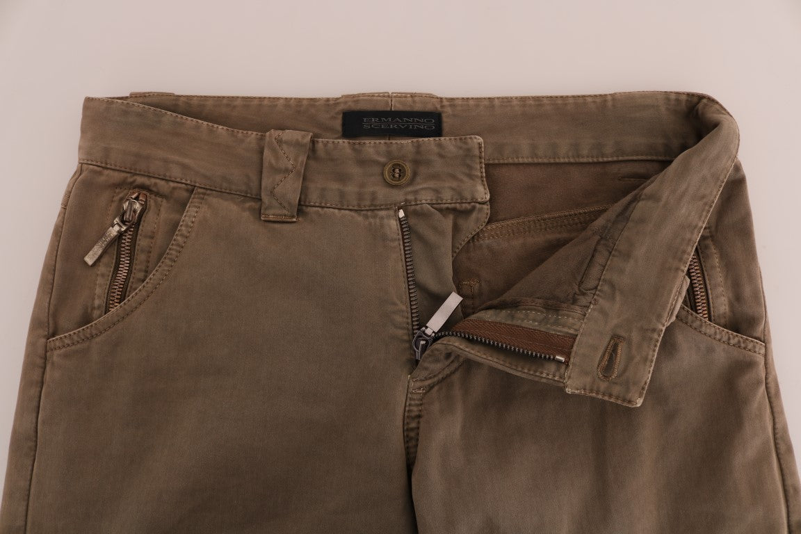 Ermanno Scervino Brown Cotton Casual Slim Fit Pants Ermanno Scervino