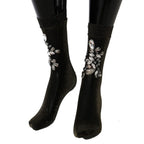 Dolce & Gabbana Black Stretch Floral Clear Crystal Socks