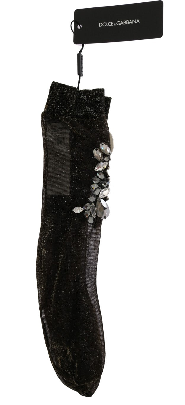 Dolce & Gabbana Black Stretch Floral Clear Crystal Socks Dolce & Gabbana