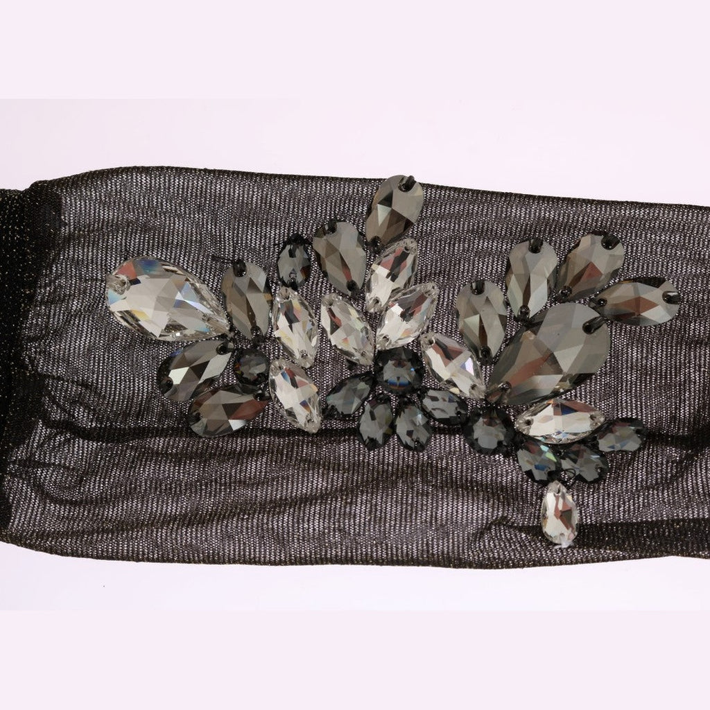 Dolce & Gabbana Black Stretch Floral Clear Crystal Socks